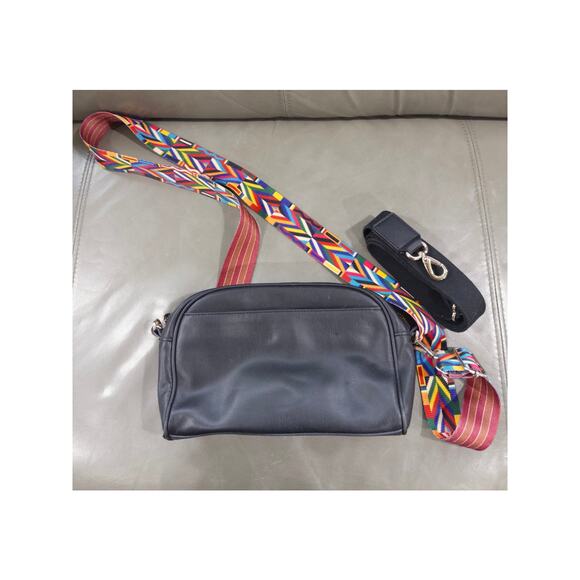 DKNY Tilly Camera Crossbody Bag in Black with Colorful Patterned Strap - Picture 3 of 6